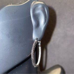 Black and White Diamond Accent Hoop Earrings